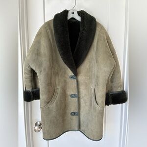 Vintage Aorangi Green Sheepskin Shearling Coat with Virgin Wool Pile